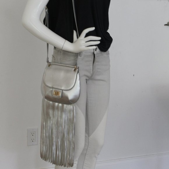 Expressions NY Handbags - NEW Expressions NY Fringe Crossbody Purse METALLIC Silver Mini Retro Bag